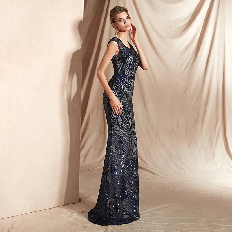 Женское вечернее платье Русалка Forevergracedress темно синее без рукавов бальное