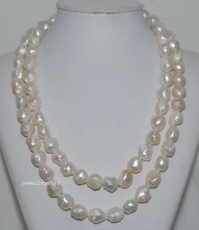 

NEW Natural Rare white 10*12mm Baroque waxberry Pearl Necklace 48"