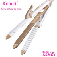 kemei 3 in 1 ceramic straightener curler hair iron with comb corn clip curling iron straightening iron prancha alisadora km 1213