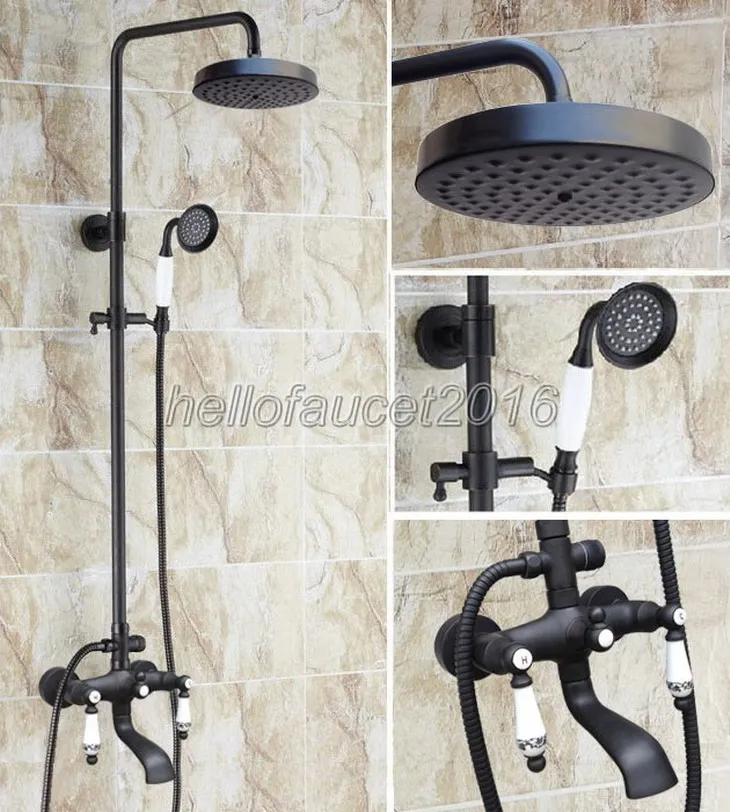 

Черный бронзовый смеситель для душа с маслом для ванной комнаты, настенный смеситель для ванной с ручными насадками lhg128