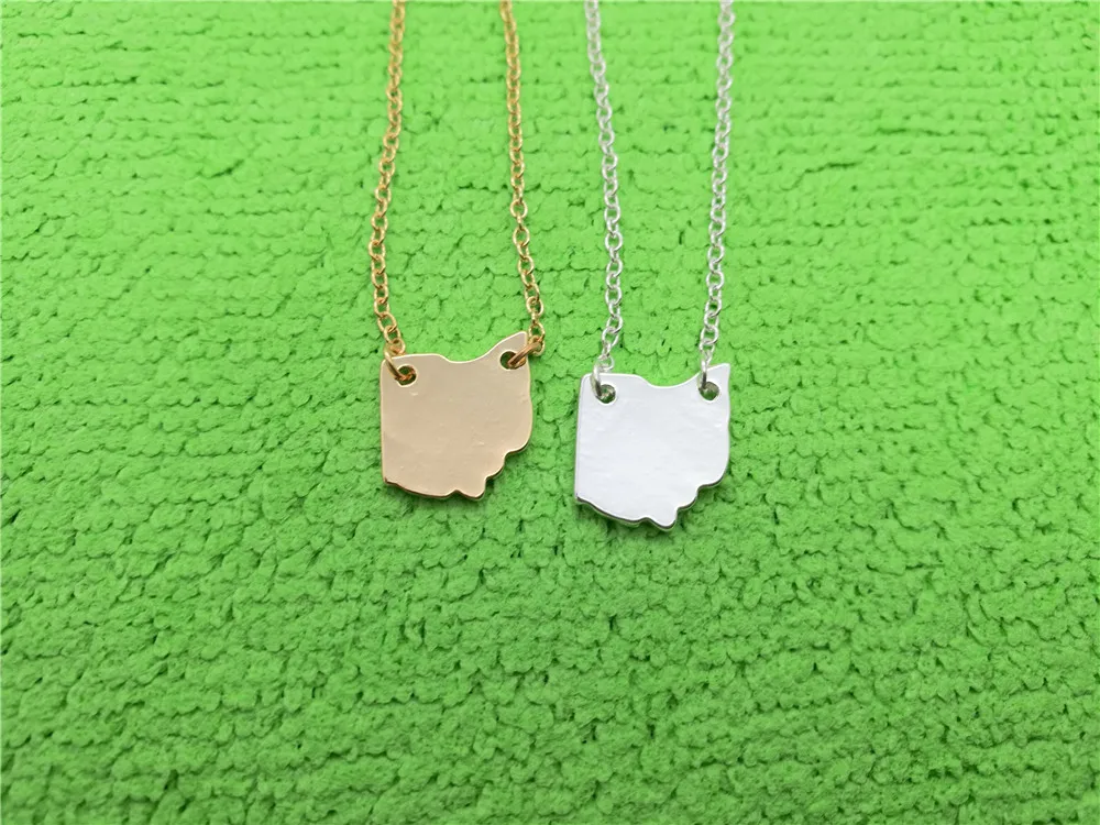 

10PCS Outline Ohio State Map Necklaces America USA OH State City Pendant Chain Necklaces for Minimalist Hometown Souvenir Gifts