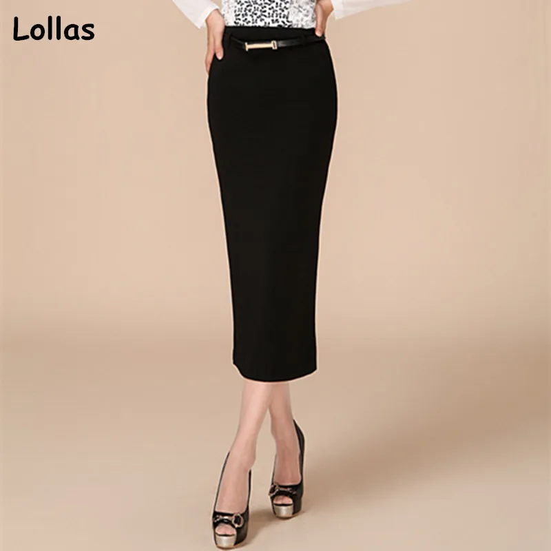 Женская длинная юбка-карандаш с высокой талией и разрезом сзади | одежда