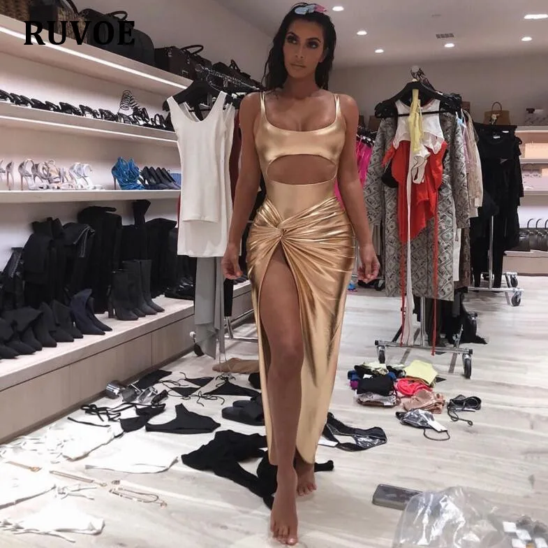 Новое поступление эластичное боди платье блестящее золото комплект из 2
