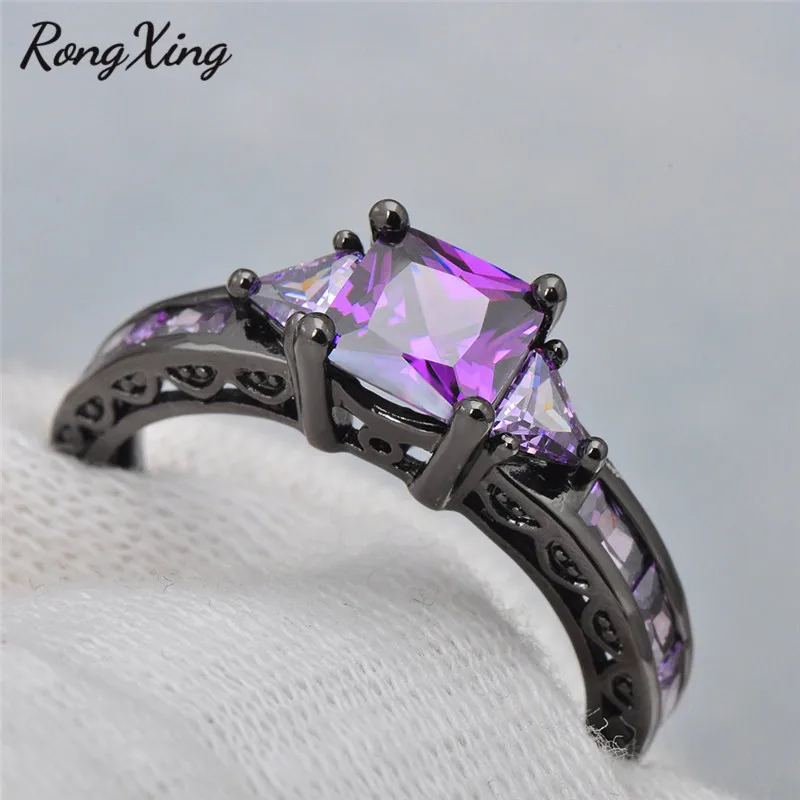 Женское Винтажное кольцо с черным золотом обручальное фиолетовым фианитом