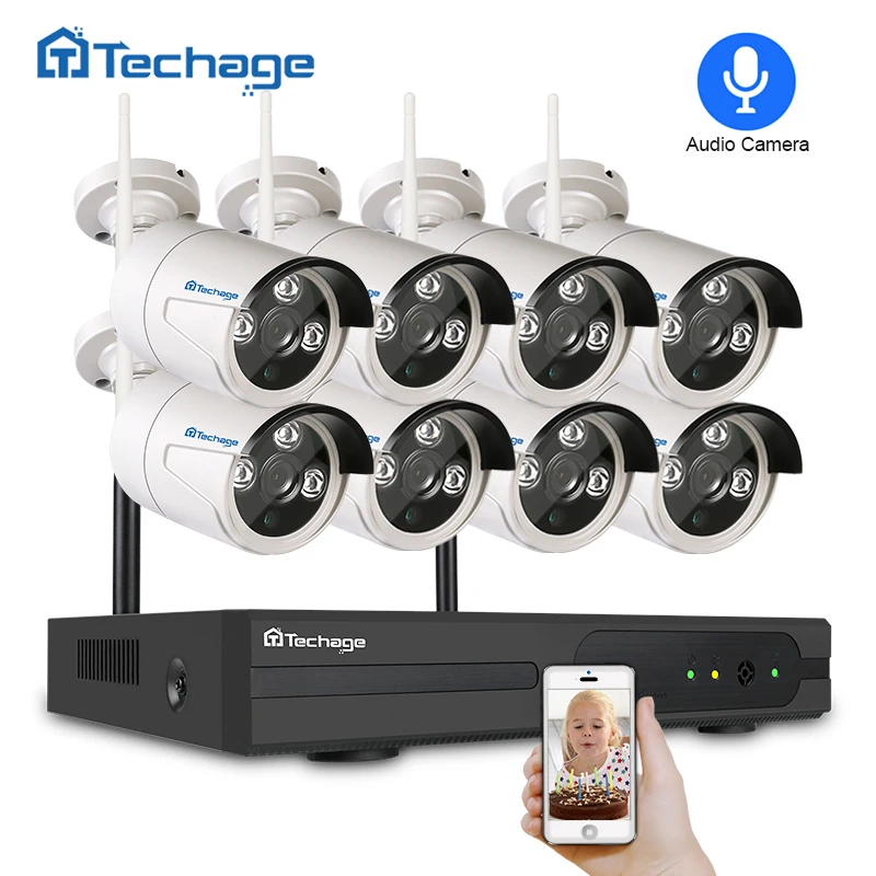 Techage 8CH Wi Fi видеонаблюдения Системы Беспроводной NVR комплект 720 P/960 P/1080 P открытый