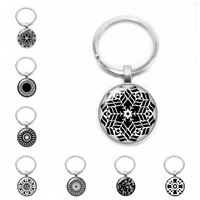 fashion retro style black and white series time glass jewel keychain car key hang buckle round convex top pendant