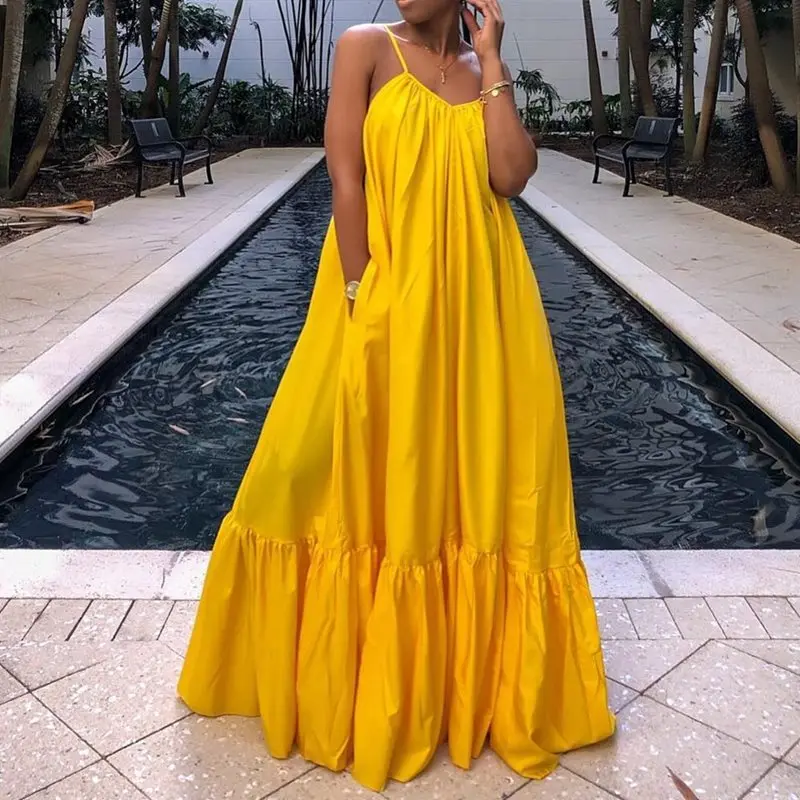 Летние повседневные желтые африканские Большие размеры женские длинные платья