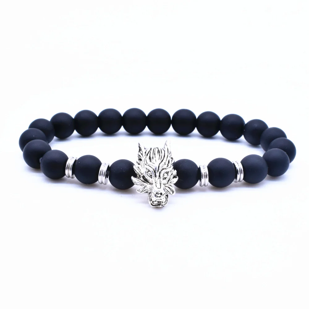 Браслет с бусинами из натурального камня для мужчин и женщин|head bracelet|wolf head braceletbead