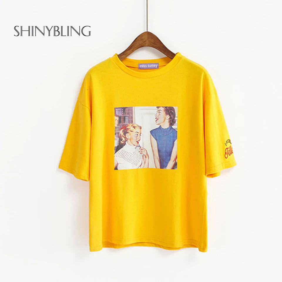 Shinybling 4 цвета футболки 2018 Лето Элегантный дизайн Винтаж характер с вышивкой