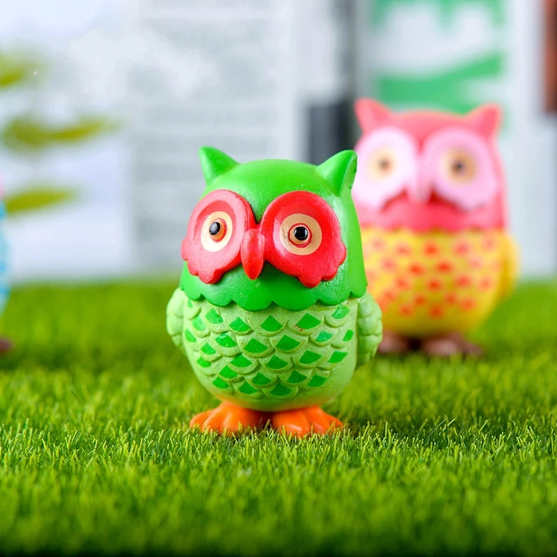 1Pcs Cartoon Cute Color Owl DIY Resin Fairy Garden Craft Decoration Miniature Micro Gnome Terrarium | Дом и сад