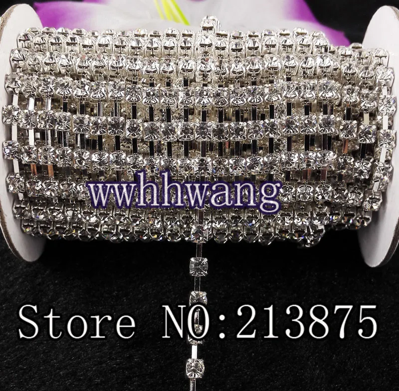 Free shipping SS20 4.6mm 10yards Clear Crystal rhinestone chain crystal stone Silver base garment accessories Wedding decoration