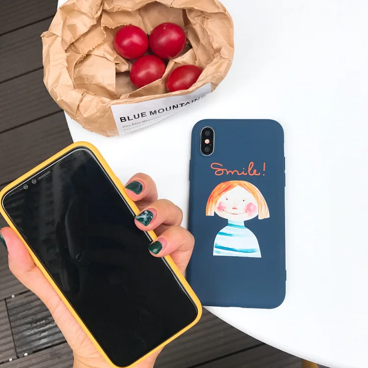 Мультфильм ручная роспись улыбающаяся девушка желтый синий для iphone X XR XS Max 6 S 7 8 Plus