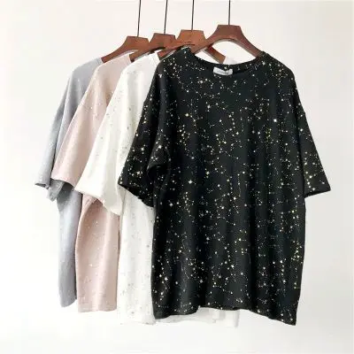 Obrix Женская футболка оверсайз летняя свободная с принтом в виде звезд|Футболки| |