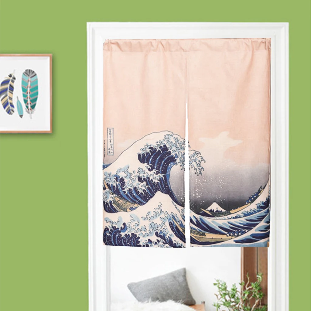 Японский двери Шторы белье хлопок волна с принтом кота для Гостиная Творческий