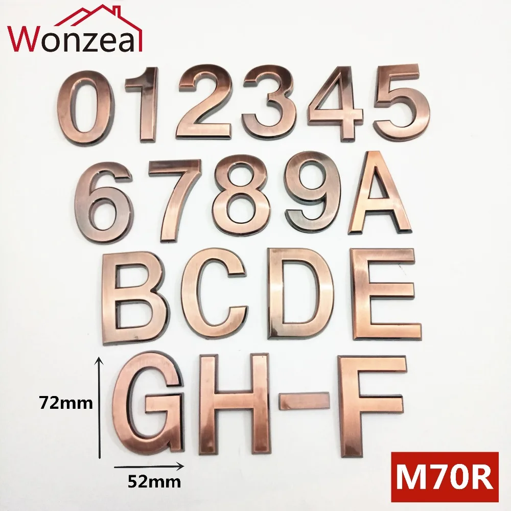 

Wonzeal 70mm 0123456789A-Z ABS Plastic Red Copper Modern Door Address Plaque Number House Hotel Digits Sticker Plate Sign