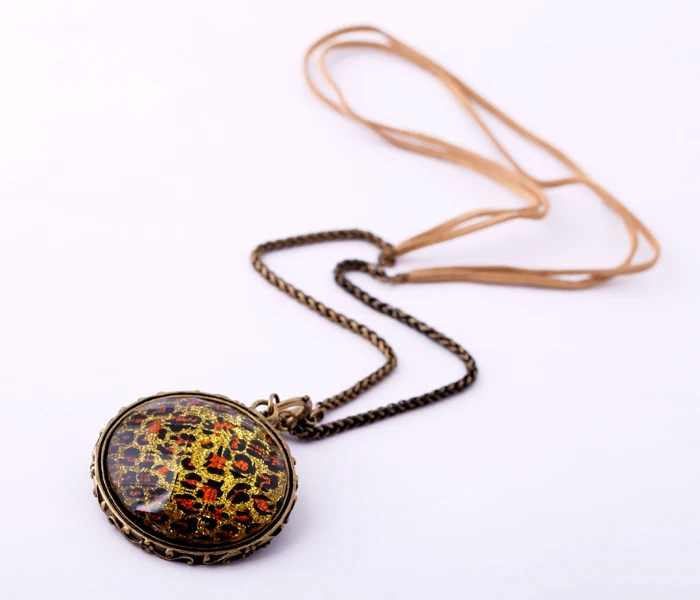 Круглое ожерелье из смолы в стиле ретро с леопардовым принтом античное длинное