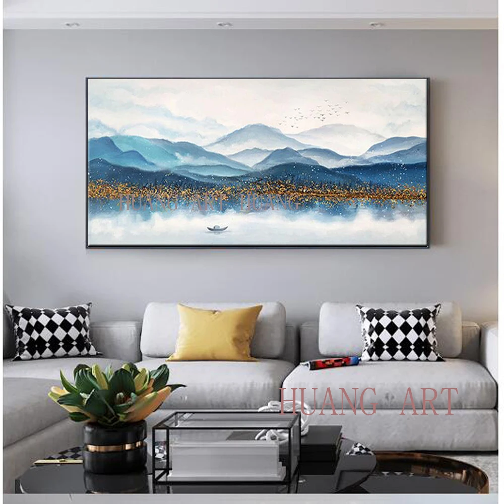 

Selling hand-painted original high quality mountain scenery jinshan silver oil painting large murals hotel hall office