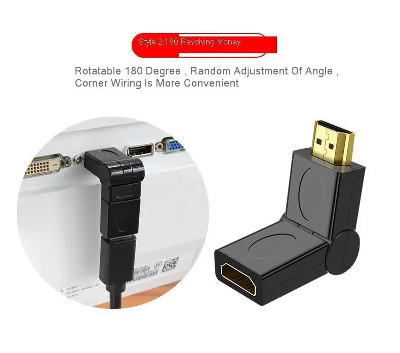 HDMI адаптер 180 и 360 градусов локоть HD линия передачи данных HDMI Male-Female удлинитель адаптер для компьютера камеры