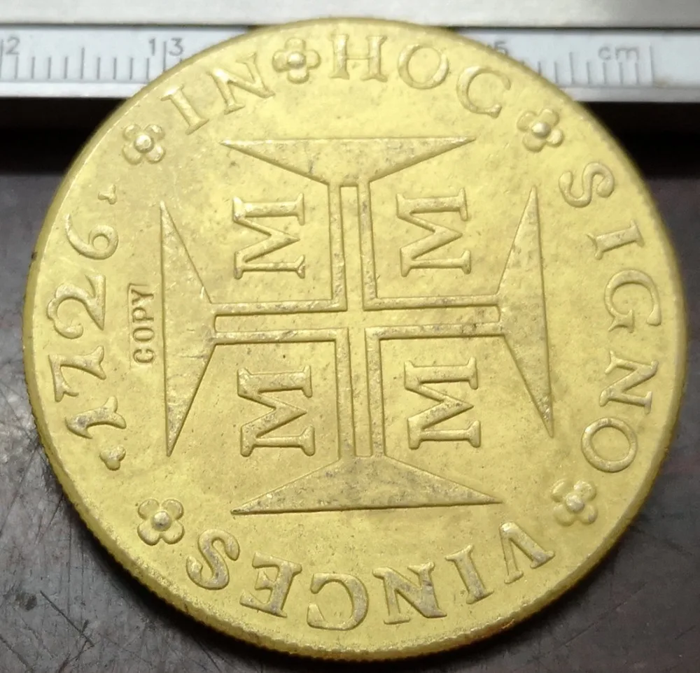 

Nice 1726M Brazil 20000 Reis - Joao V Copy 22K Gold Plated Coin