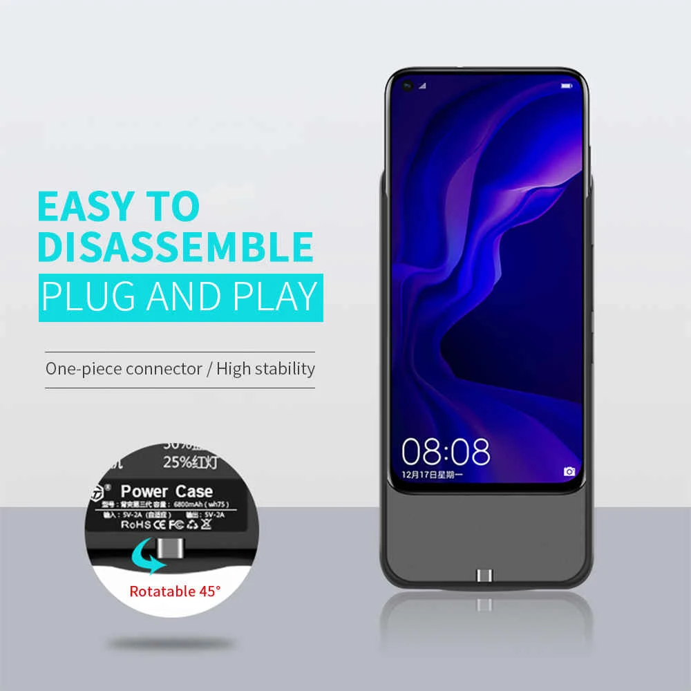 Чехол для аккумулятора 6800 мАч для huawei Nova 4, внешний аккумулятор, чехол для зарядного устройства, тонкий чехол для быстрой зарядки, чехол для внешнего аккумулятора для huawei Nova 3