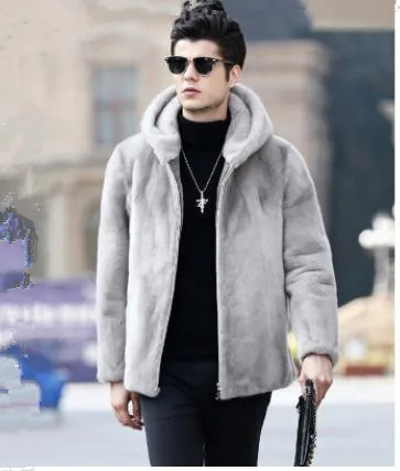S/6Xl мужские зимние осенние куртки большого размера с капюшоном, имитация меха норки, мужской повседневный светильник, серая теплая верхняя одежда из искусственного меха K895