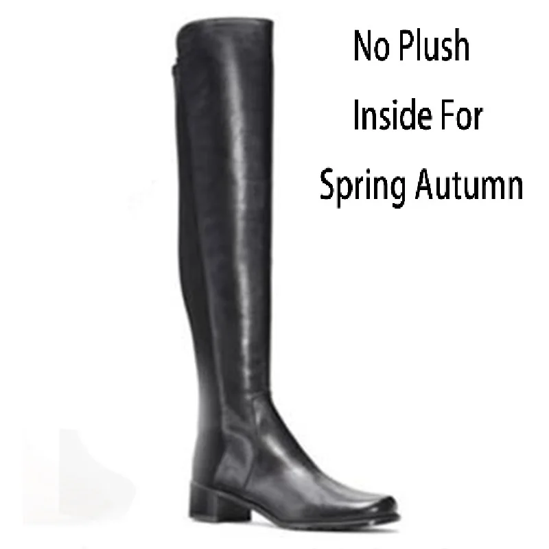R Smooth SpringAutum Женские Лоскутные зимние высокие сапоги из коровьей кожи с коротким плюшем; сезон весна-осень; Сапоги выше колена из натуральной кожи с острым носком; ZY171021 - Цвет: R Smooth SpringAutum
