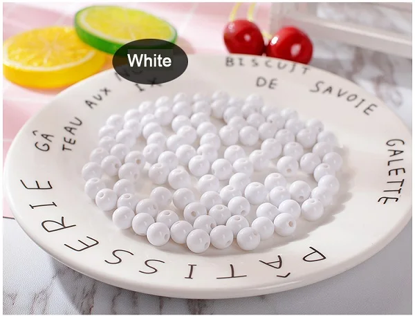White 8 мм Пластиковые акриловые массивные бусины Гладкие Круглые свободные бусины для изготовления ювелирных изделий браслет ювелирных изделий Аксессуары для DIY - Цвет: White