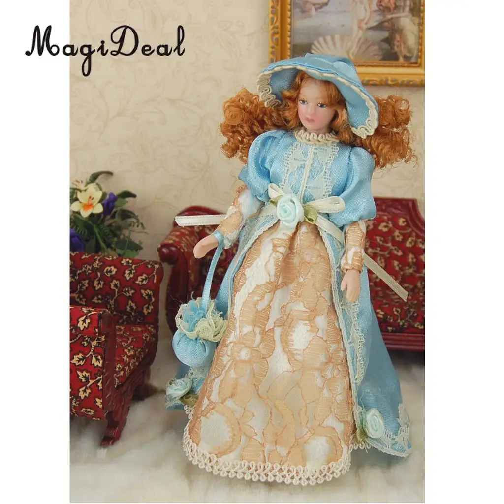 MagiDeal, 1 шт., 1/12, кукольный домик, миниатюрные фарфоровые куклы, плетеные волосы, маленькая серванта, девочка, w подставка для украшения спальни, детские игрушки, 2 вида