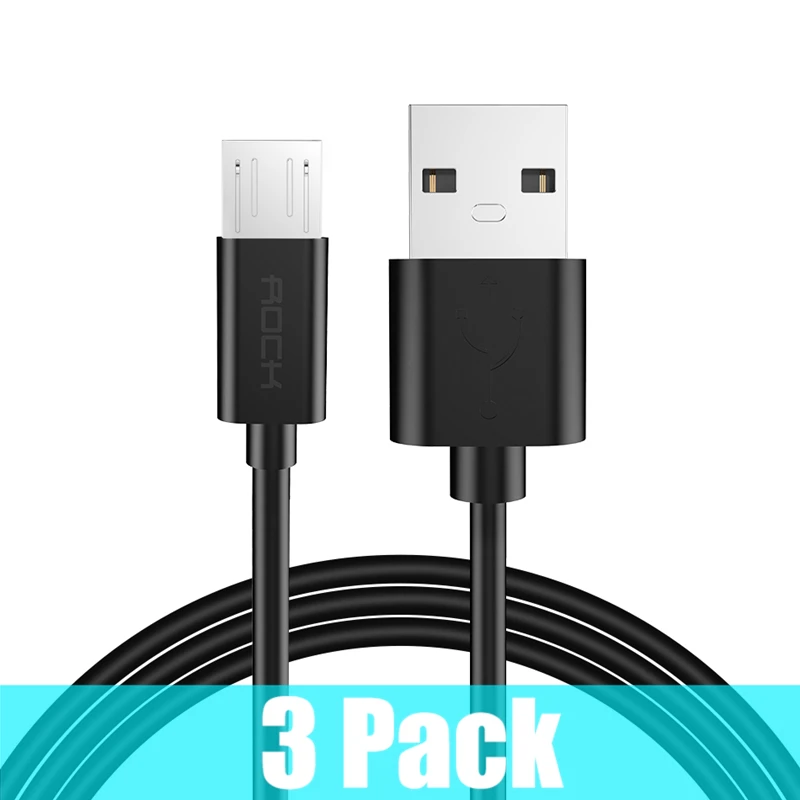 3 шт. в упаковке ROCK Micro Usb кабель 5V2A Быстрая зарядка Usb ЗУ для мобильного телефона шнур для SamSung Xiaomi huawei Android синхронизация Дата кабель - Цвет: 3 Pack Black