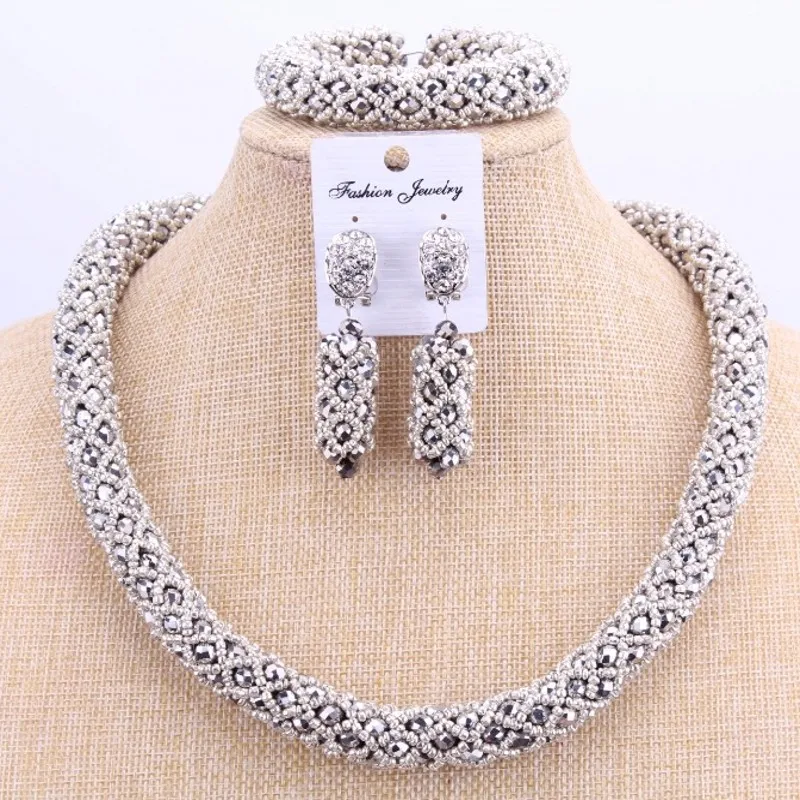 

4UJewelry New Arrival Silver One Row Choker Necklace Set Handmade Women Jewellery Set 2mm+6mm Sead Beads Made Free Shipping 2019