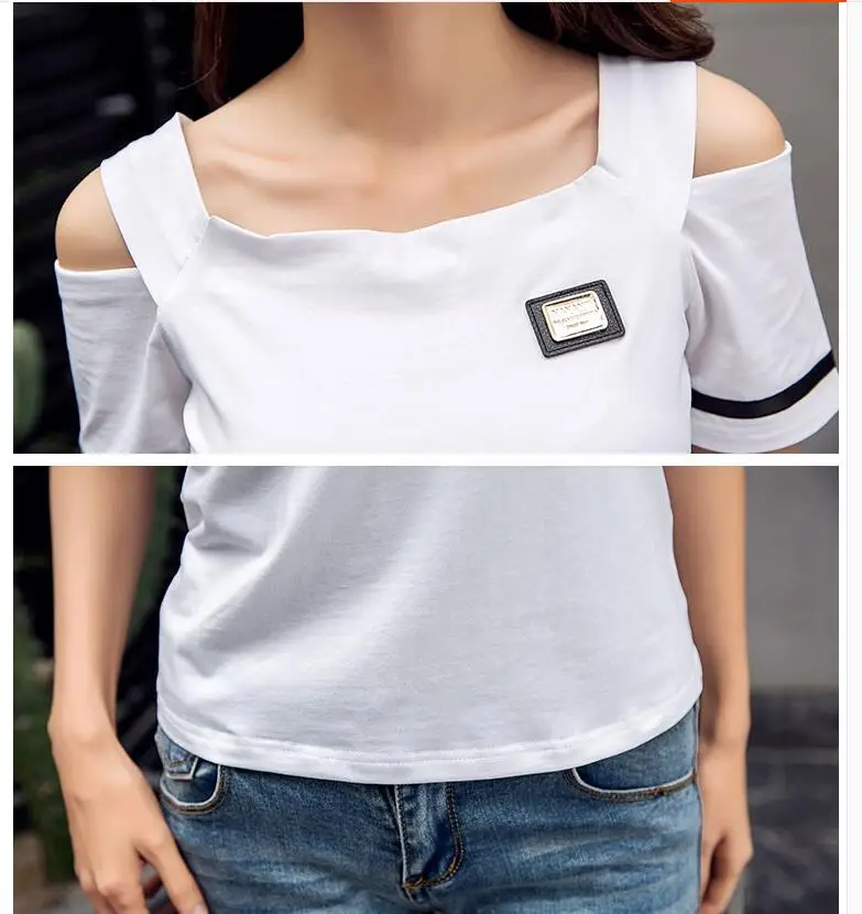 Женский топ с открытыми плечами однотонная хлопковая Футболка черный красный