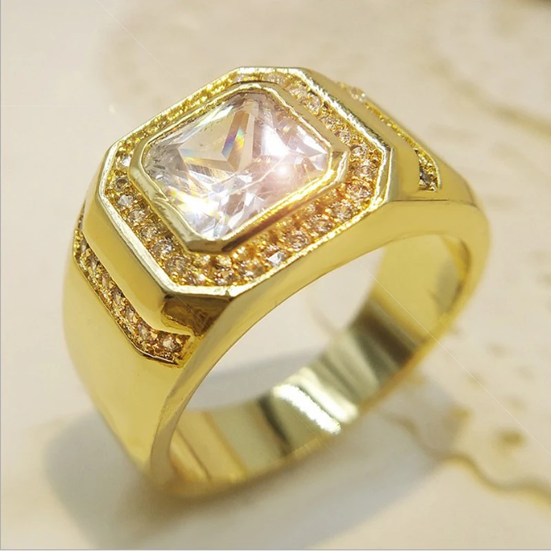Luxury Engagement Ring Zirconia Gold Wedding Rings For Men Crystal Vintage Mens Signet With Stone A0114 | Украшения и аксессуары