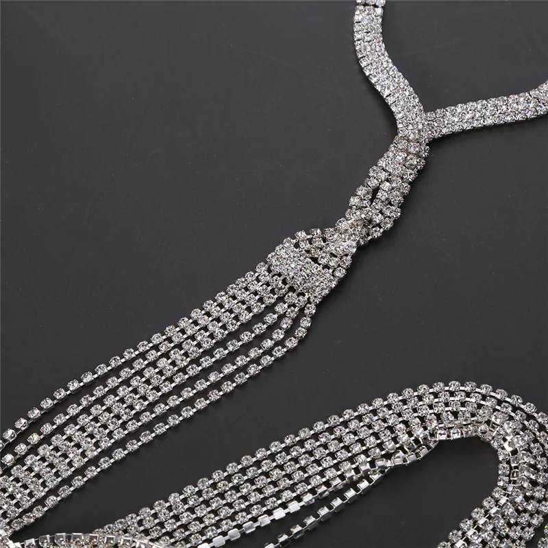 European and American bride wedding temperament multi-layer silver color-plated water drill claw chain suit Necklace Earrings | Украшения и