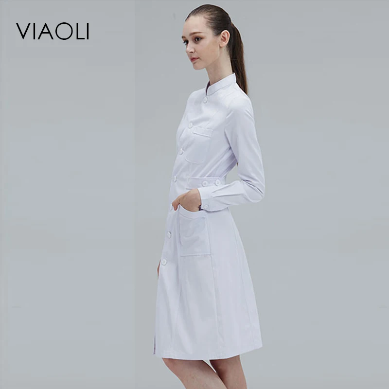 Viaoli, длинный рукав, стоячий воротник, женское медицинское пальто, Униформа, медицинская лабораторная куртка, больница, доктор, тонкая, несколько цветов