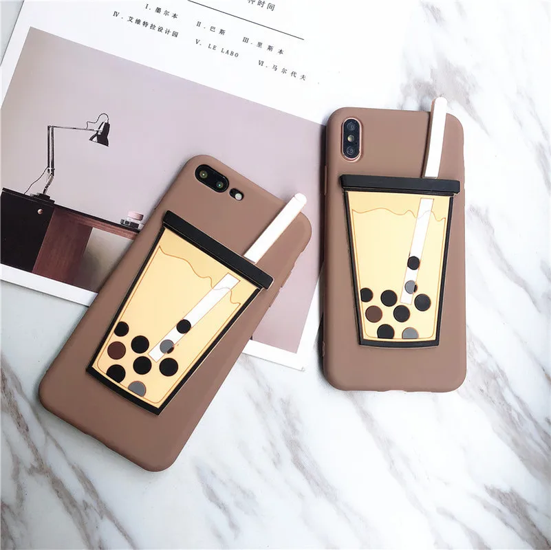 Для Apple iPhone 7 Plus X XR XS Max чехол Забавный молочный шарик чайный напиток бутылка