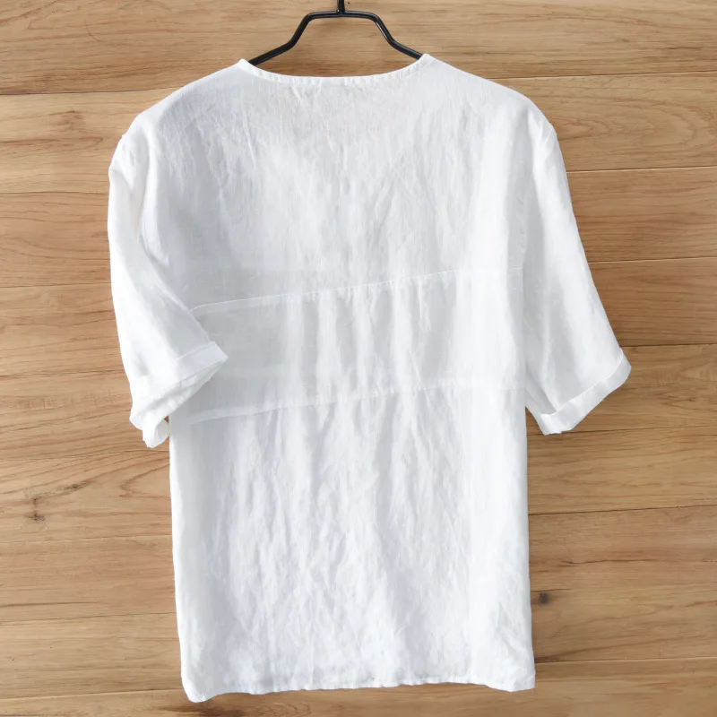 

2020 Summer New Casual Linen Mens T Shirt High Quality Short Sleeve Camisa Masculina