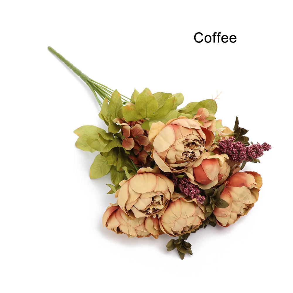 coffee 13 головок Искусственные цветы пионы из шелка искусственные цветы Пион Свадебный букет украшения для домашнего праздника День матери подарки ко дню Святого Валентина - Цвет: coffee