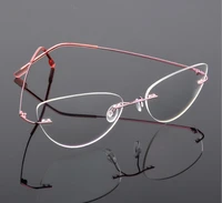 women cat eye rimless titanium eyeglasses myopia glasses prescription optical glasses eyewear short sighted glasses foldable