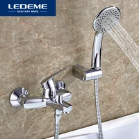 ledeme bathtub faucet 1 set chrome plated outlet pipe bathroom shower bathtub faucets surface brass bath shower faucets l3251