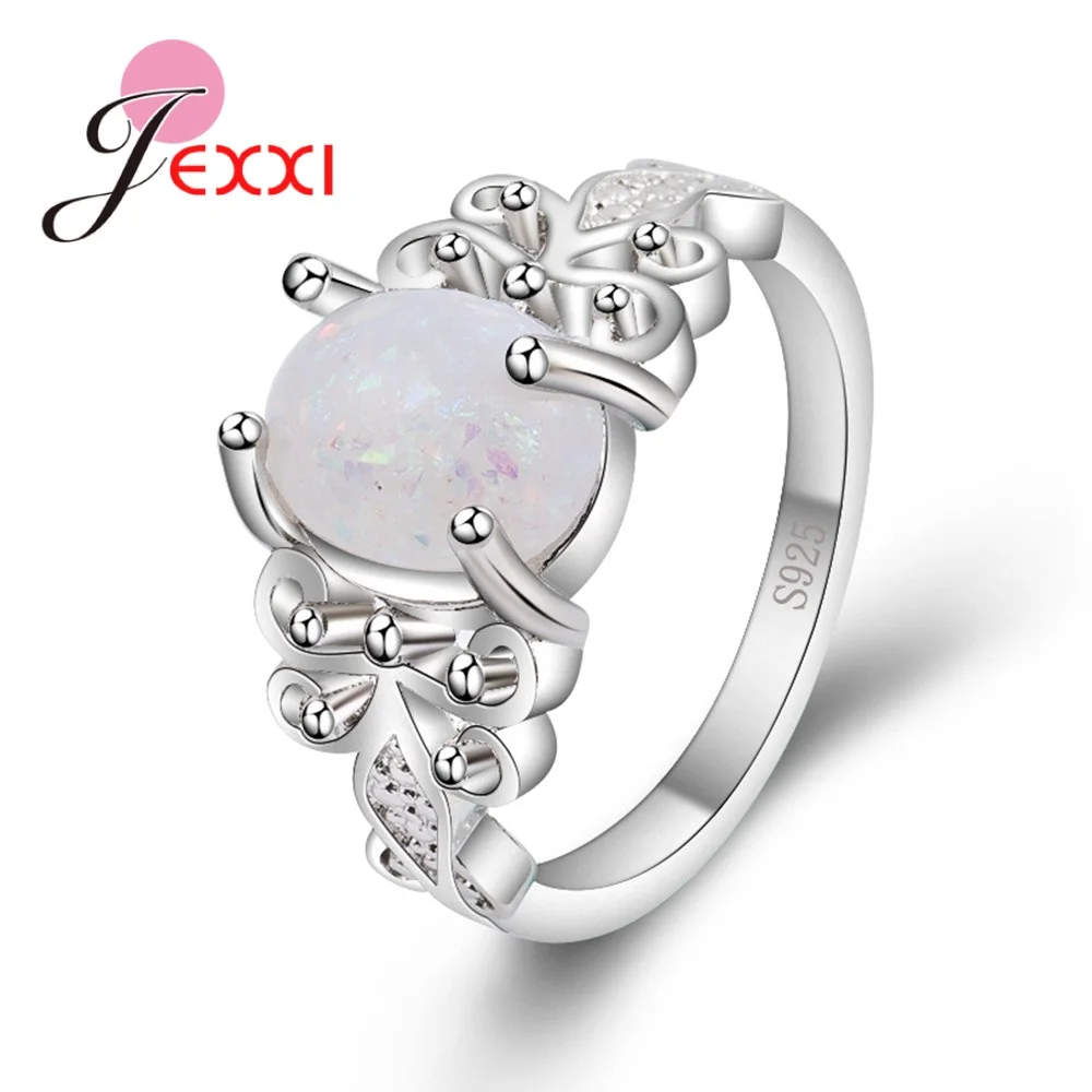 

Обручальное кольцо с белым опалом уникальный дизайн инкрустированные Полые обручальные серебряные кольца для женщин модные ювелирные изд...