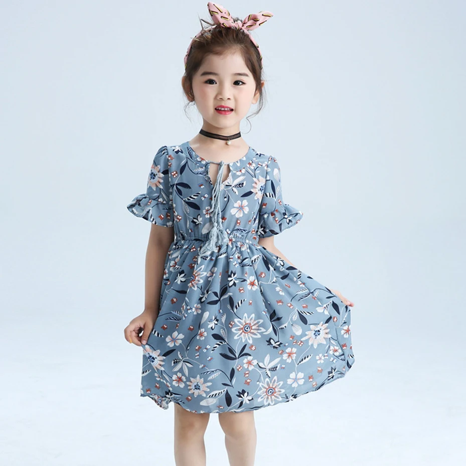 Летние платья для девочек-подростков Повседневное платье с цветочным принтом