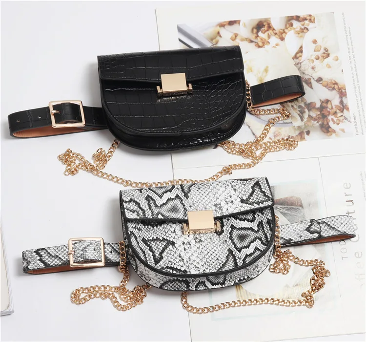 Женская поясная сумка из крокодиловой кожи винтажная полукруглой формы модель