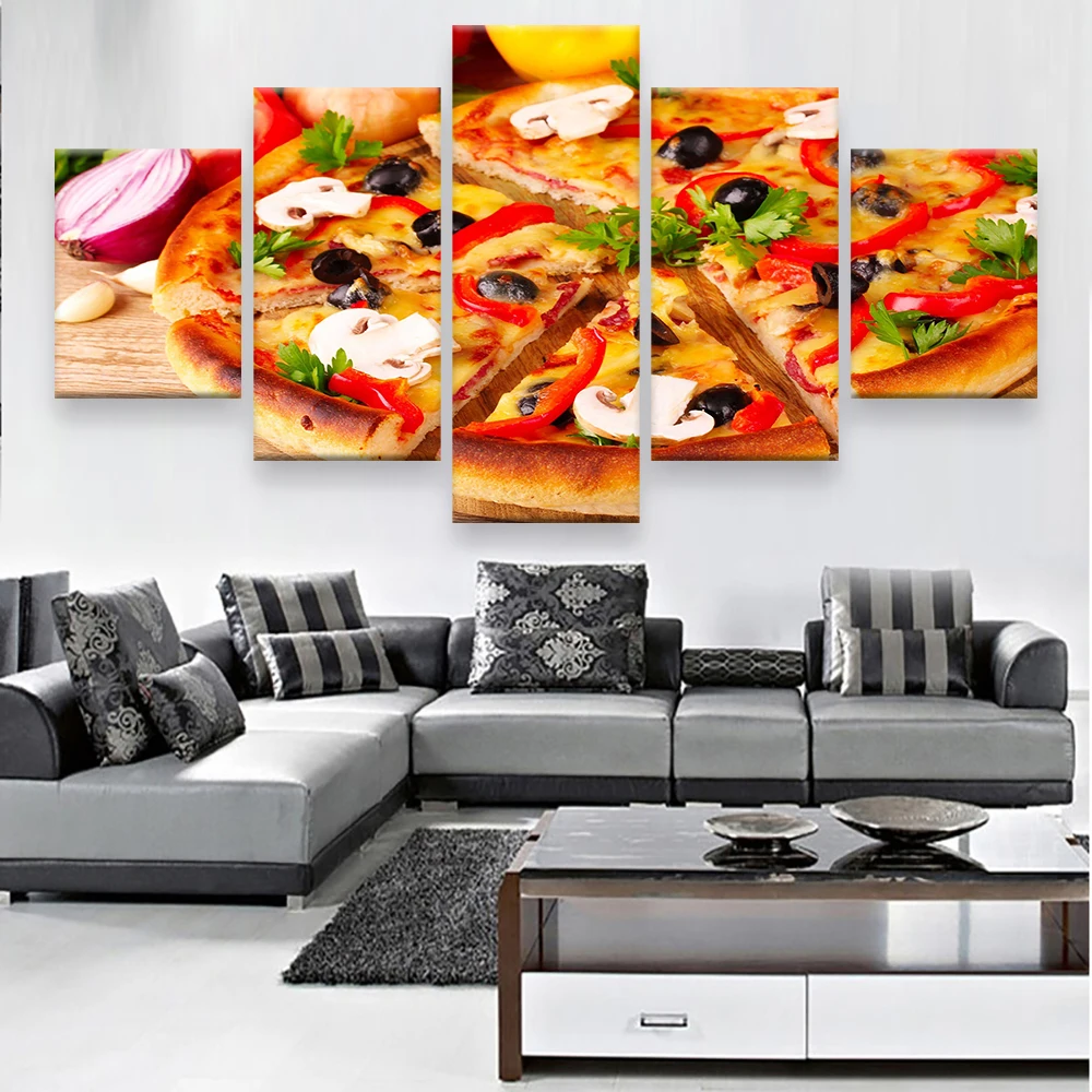 Картина на холсте с пиццей 5 панелей настенное искусство украшение для дома