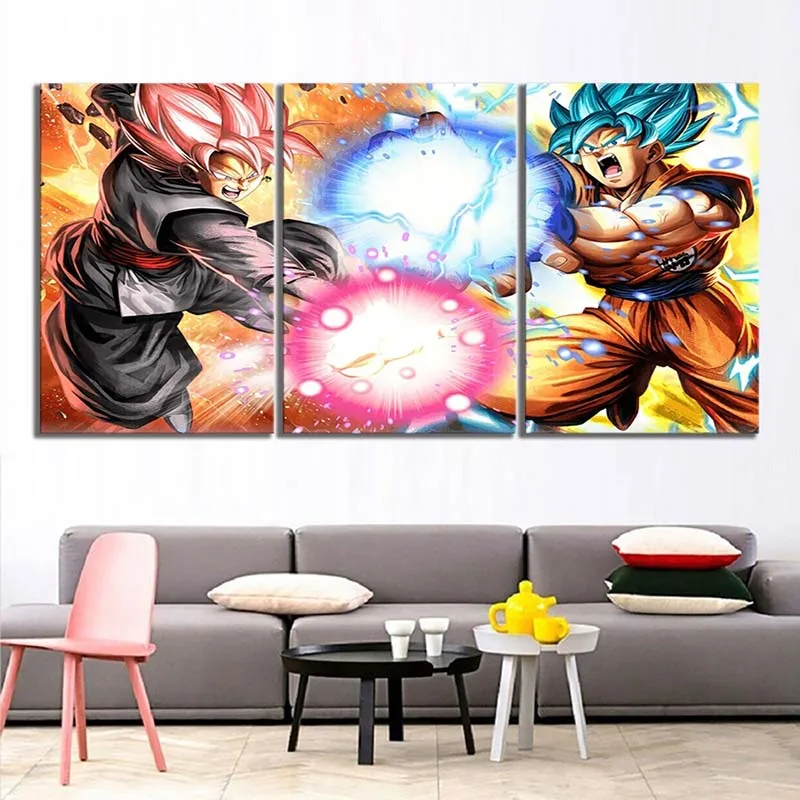 Pictures Canvas Painting HD Prints 3 Pieces Dragon Ball Super Saiya Poster Wall Artwork Home Decor Living Room Kids | Дом и сад
