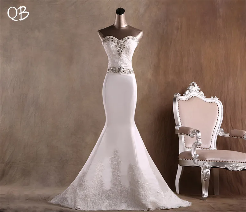 Настоящая фотография Vestidos de Novia Сексуальная атласная Женская пижама с кружевом Кристалл Алмаз Русалка свадебное платье Свадебные платья Robe de Mariage SD06