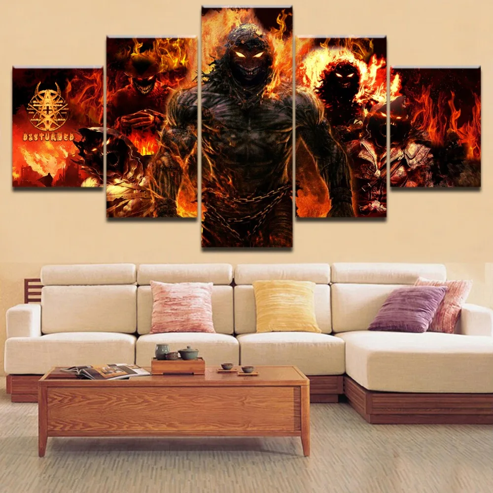 Home Decorative Modular Pictures Framework Canvas Posters And Printed 5 Panel Disturbed Heavy Metal Painting On The Wall Art | Дом и сад