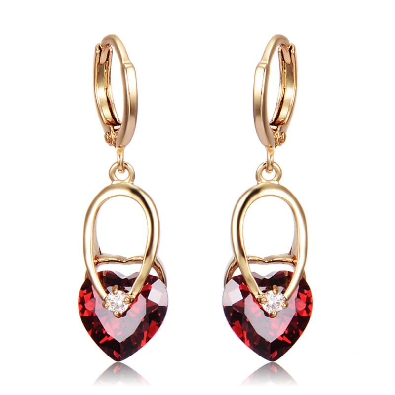 Серьги кольца с желтым золотом цветная слезы в форме сердца AAA + Фианит модные