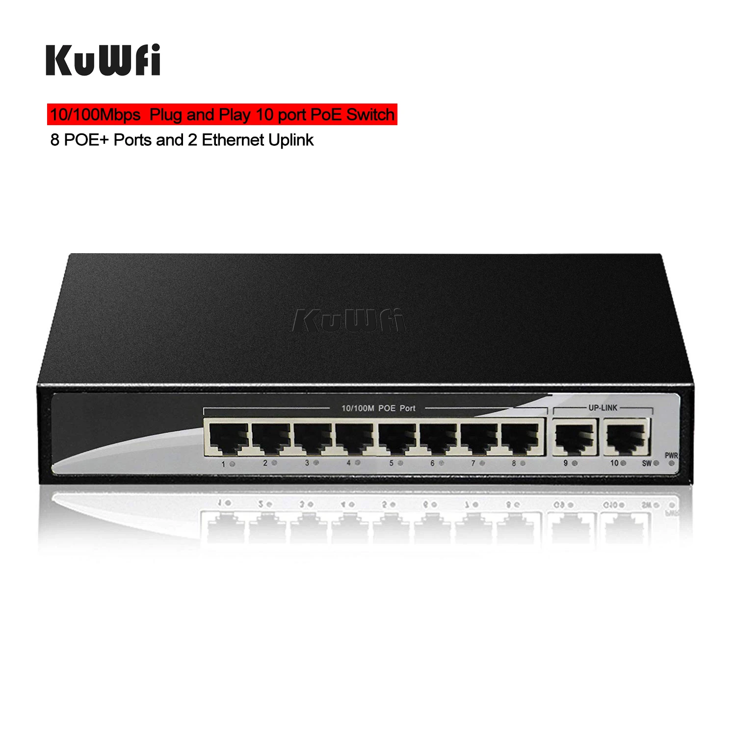 10 портов Plug and Play PoE коммутатор 100 Мбит/с Ethernet сетевой 8 POE порт s &amp 2Uplink для ip-камер-48