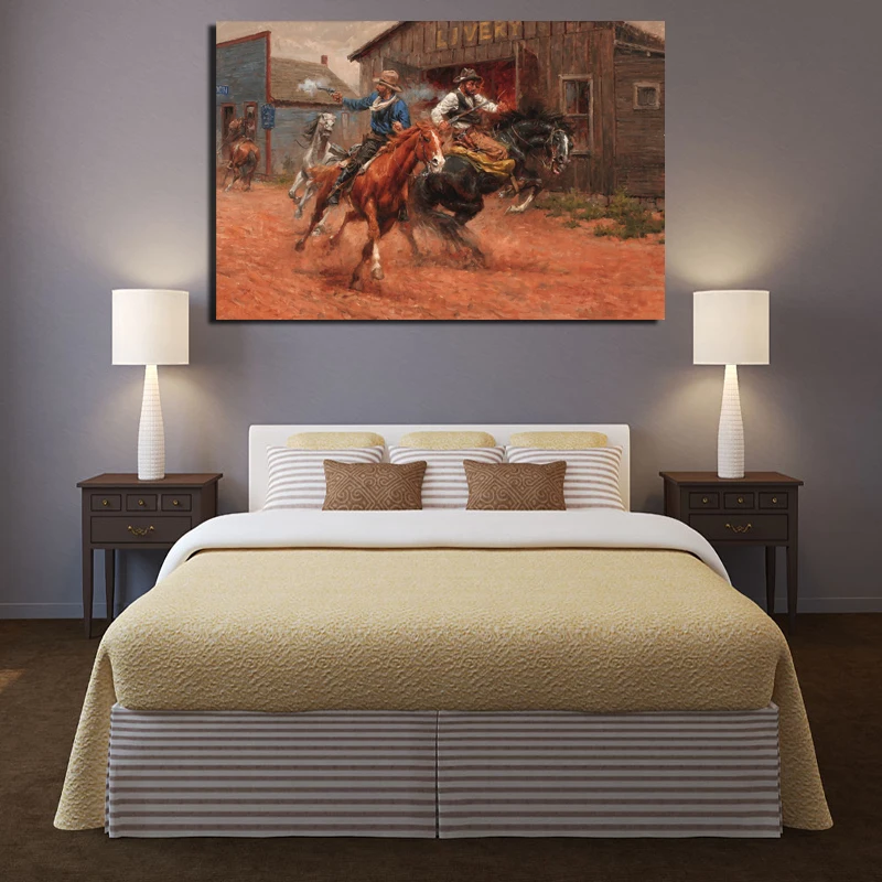 Ковбойская битва от Andy Томаса Картина на холсте с принтом декор для спальни