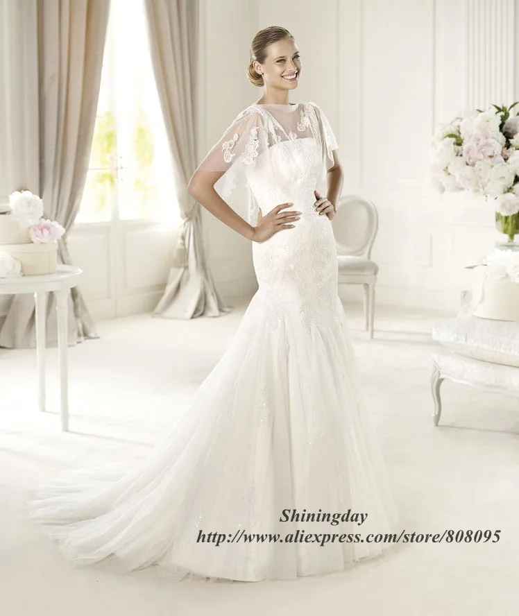 Lace Mermaid Designer Wedding Dress Bridal Gown Party Dresses Formal Gowns with Shawl Appliques Zipper Custom Free Shipping|gown disposable|dress